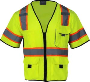 High Visibility Vest with Pockets Zipper for Men Women,Construction Vest with Reflective Strips,Hi Vis Class 3