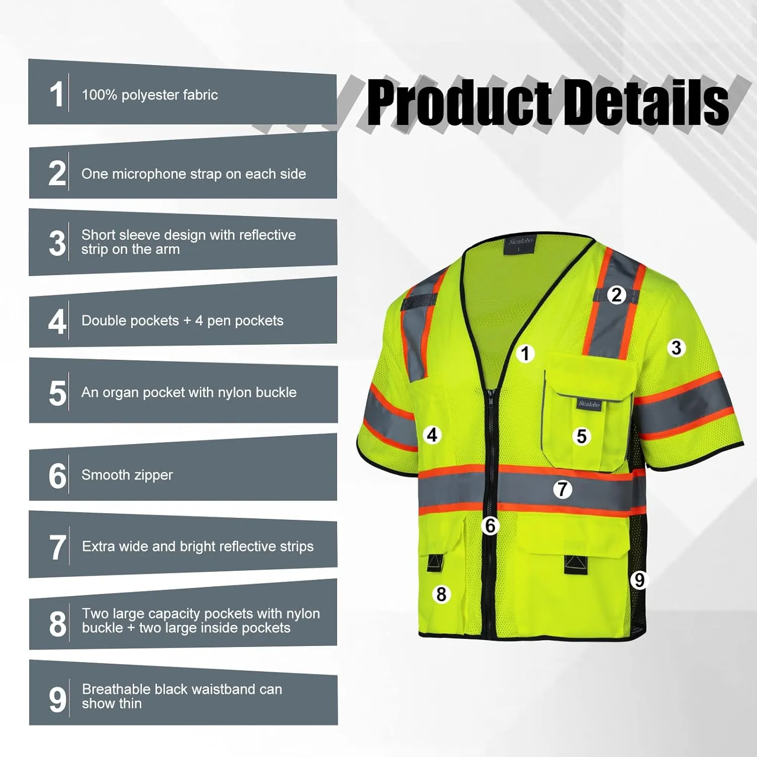 High Visibility Vest with Pockets Zipper for Men Women,Construction Vest with Reflective Strips,Hi Vis Class 3