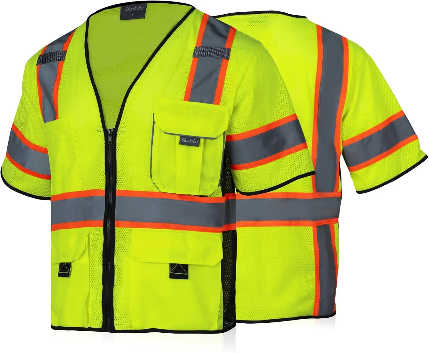 High Visibility Vest with Pockets Zipper for Men Women,Construction Vest with Reflective Strips,Hi Vis Class 3