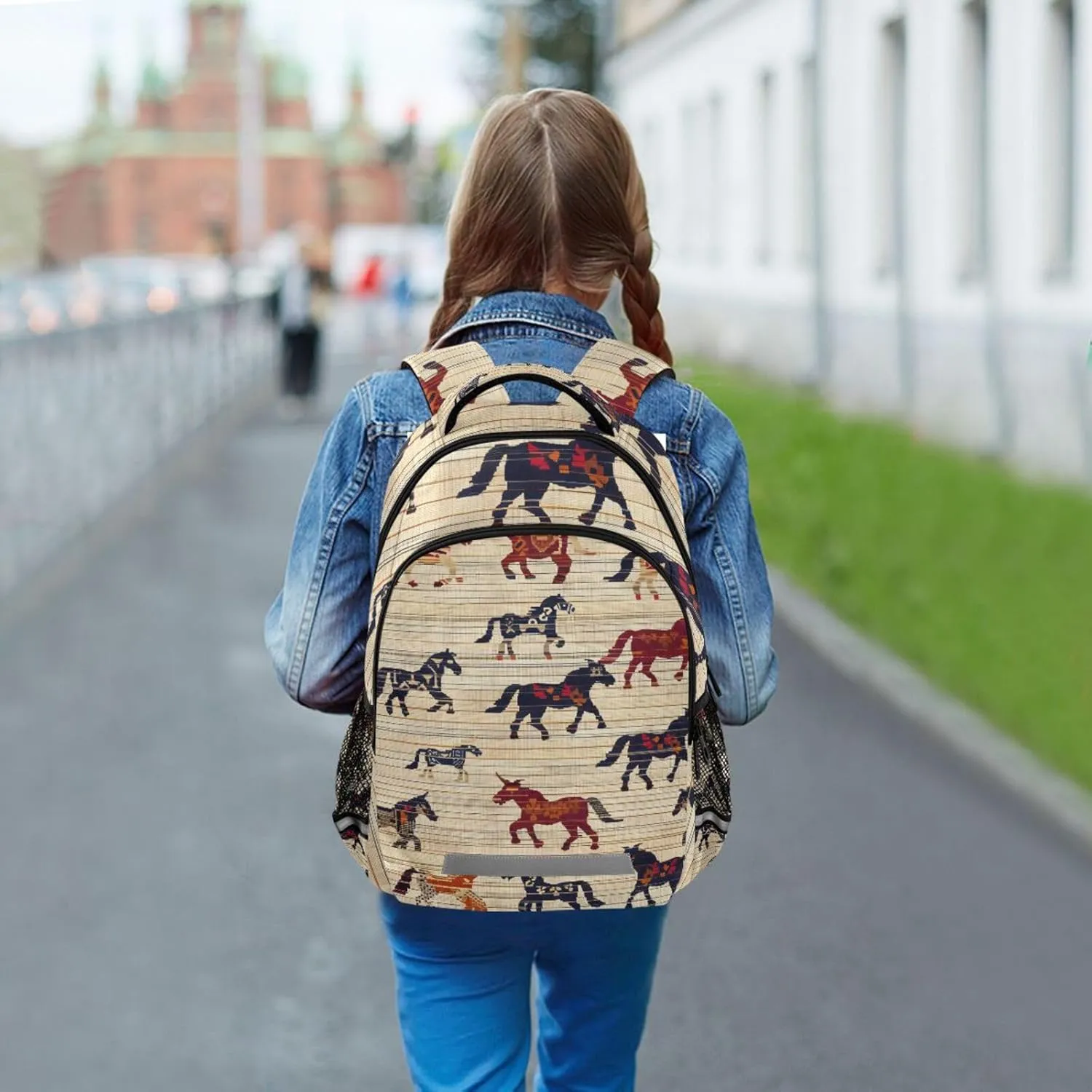 Horses School Backpack for Boys Girls Elementary School Bag Daypack,13L