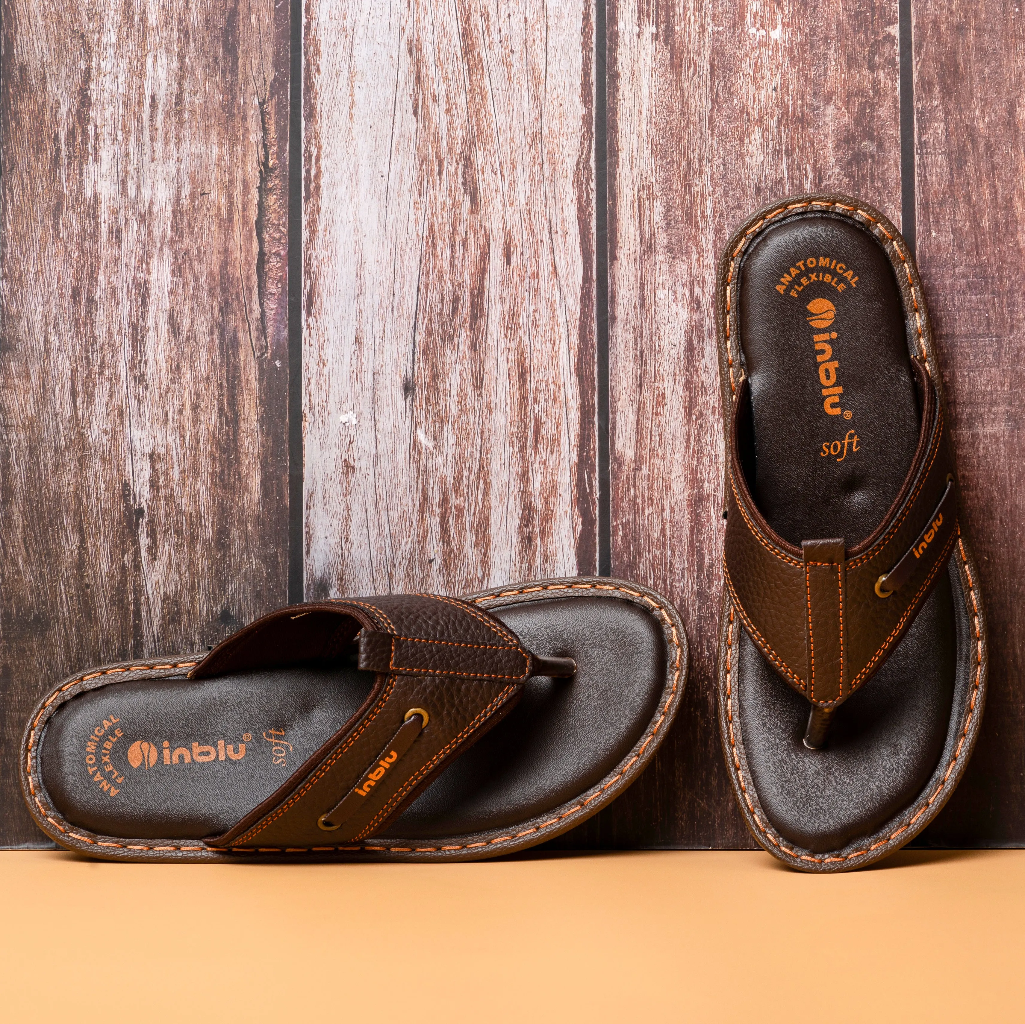 Inblu Men Brown Thong Style Flip-Flop with Textured Upper (AP75_BROWN)