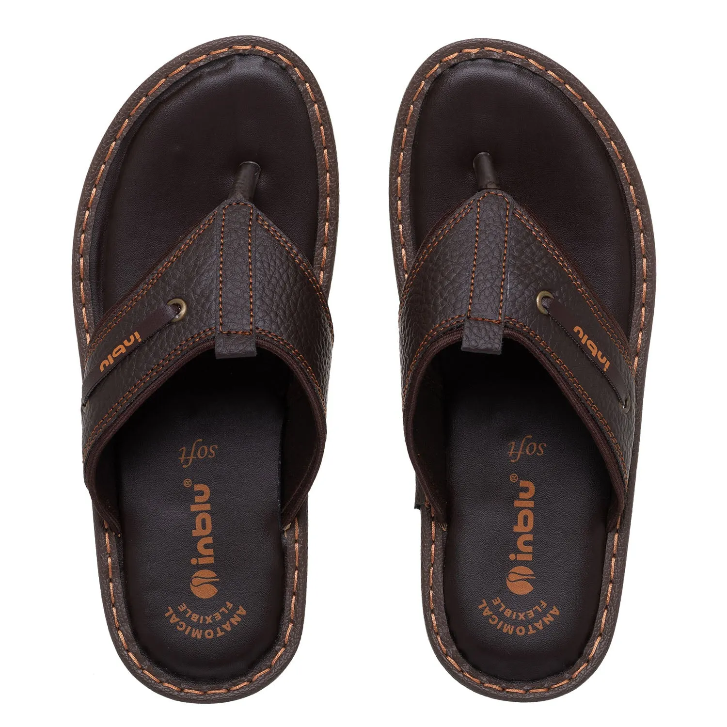 Inblu Men Brown Thong Style Flip-Flop with Textured Upper (AP75_BROWN)
