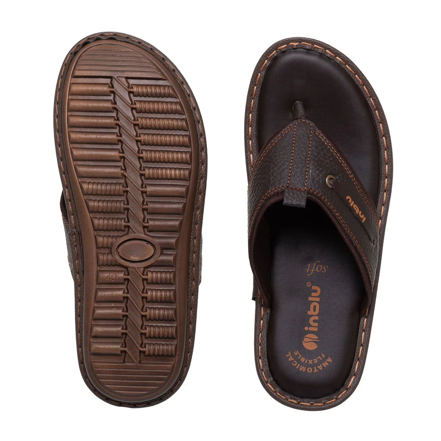 Inblu Men Brown Thong Style Flip-Flop with Textured Upper (AP75_BROWN)