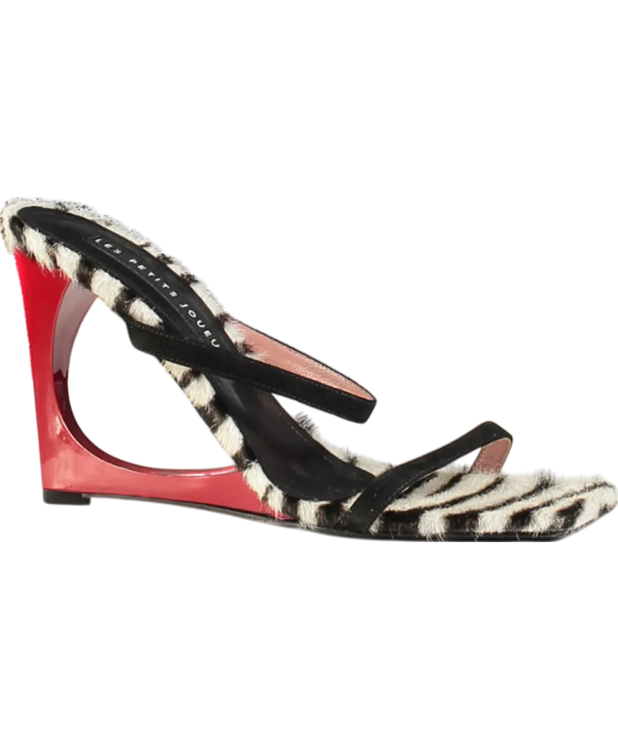 Les Petits Jouer Black Leather /calf Hair Heeled Lola Mules UK 8 EU 41 