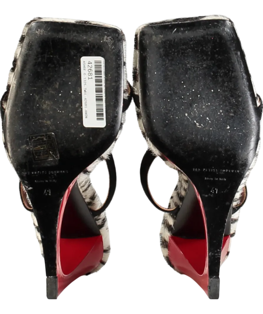 Les Petits Jouer Black Leather /calf Hair Heeled Lola Mules UK 8 EU 41 
