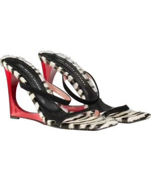 Les Petits Jouer Black Leather /calf Hair Heeled Lola Mules UK 8 EU 41 