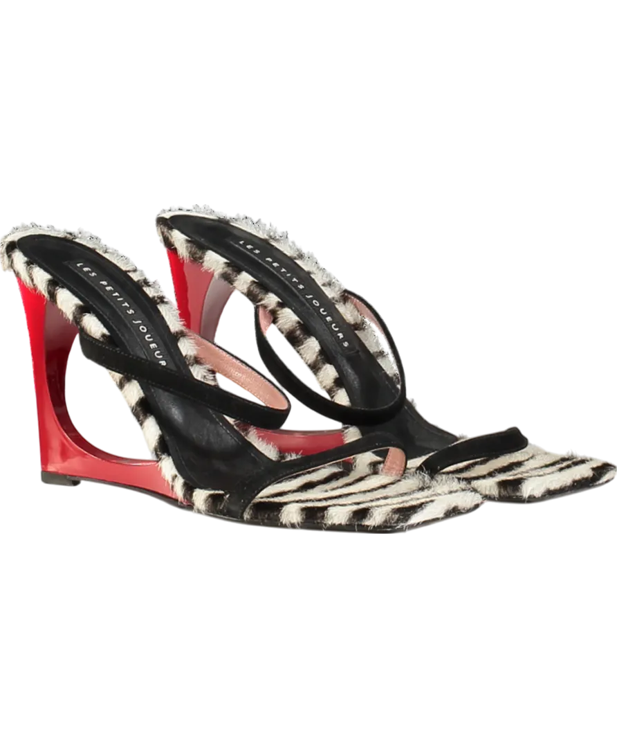 Les Petits Jouer Black Leather /calf Hair Heeled Lola Mules UK 8 EU 41 