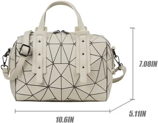 Luminous Geometric Backpacks Women Holographic Reflective Bags Handbags Holographic Reflective Bags Iridescent Backpack (BB1068-Milk tea)