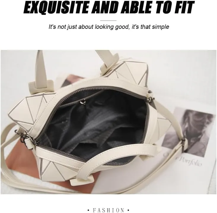 Luminous Geometric Backpacks Women Holographic Reflective Bags Handbags Holographic Reflective Bags Iridescent Backpack (BB1068-Milk tea)