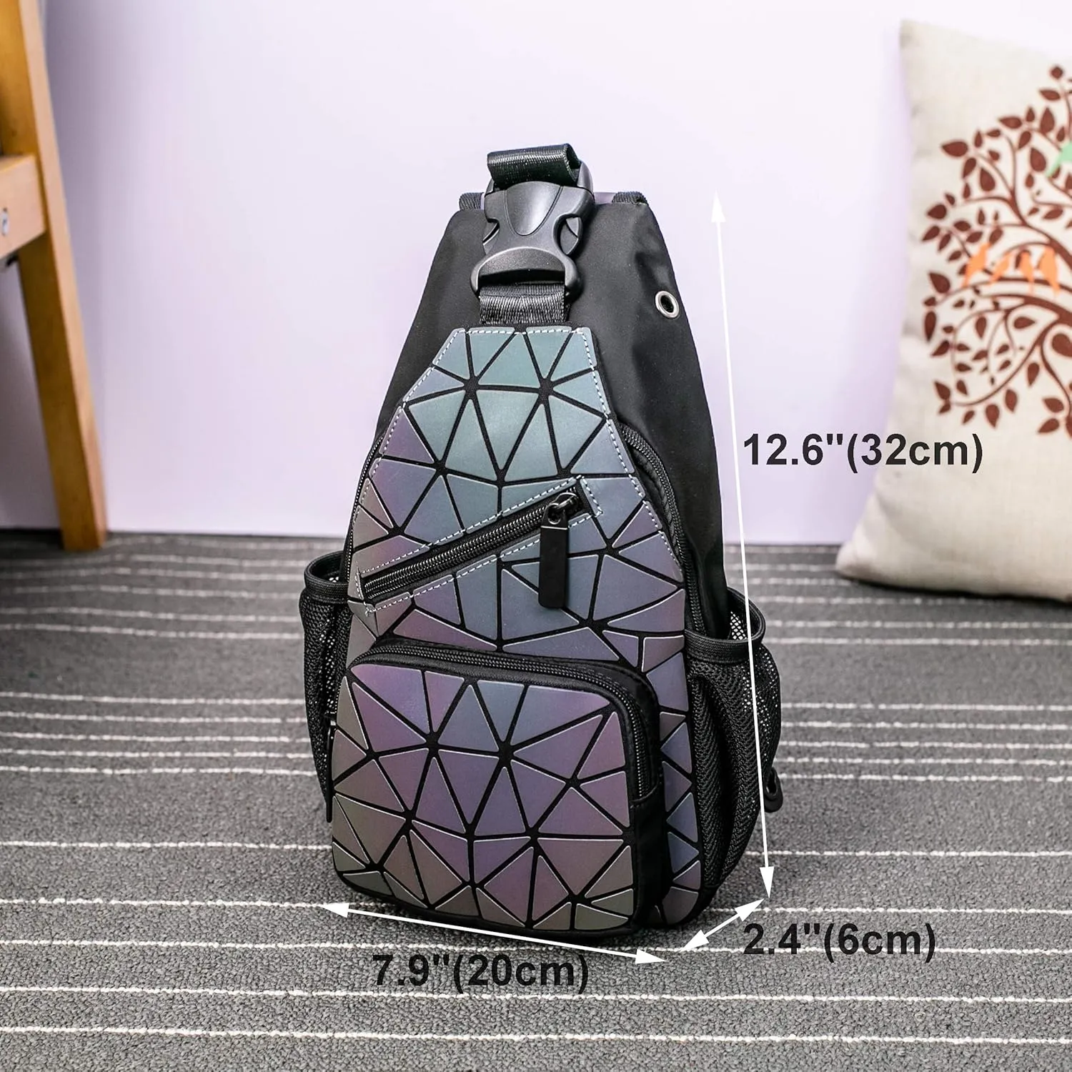Luminous Geometric Backpacks Women Holographic Reflective Bags Handbags Holographic Reflective Bags Iridescent Backpack (BB19011-01)