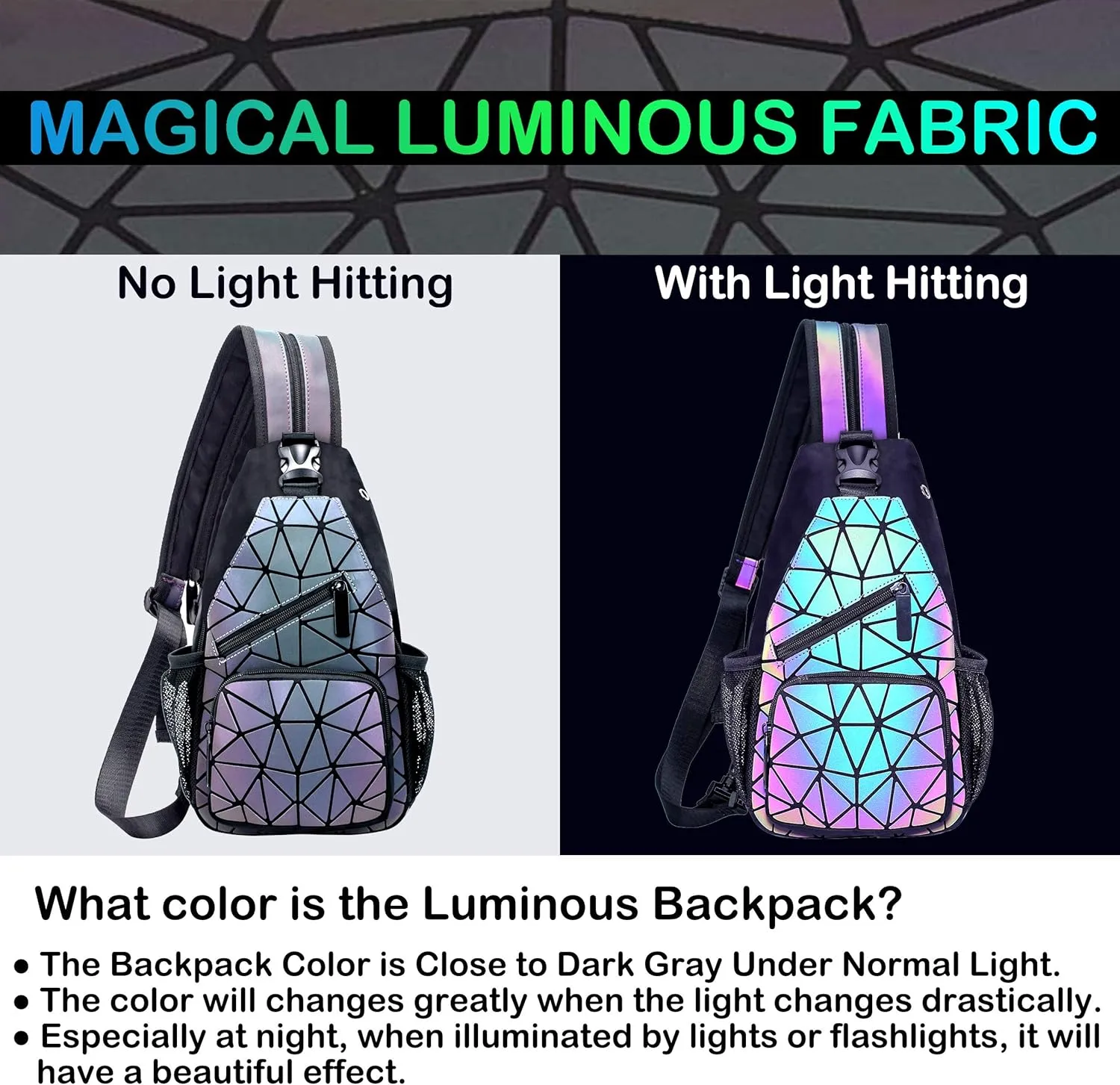 Luminous Geometric Backpacks Women Holographic Reflective Bags Handbags Holographic Reflective Bags Iridescent Backpack (BB19011-01)