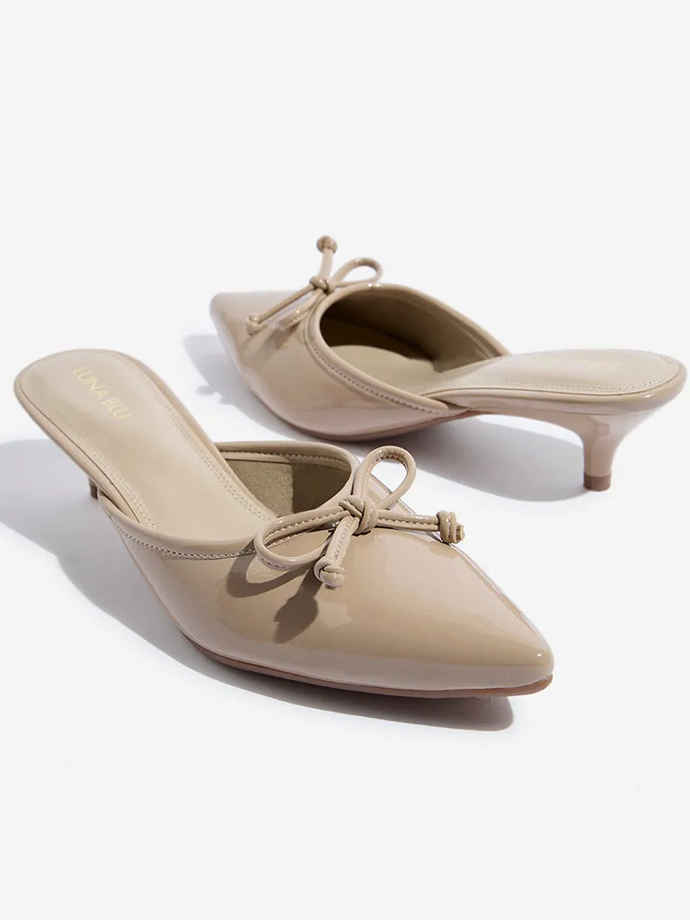 LUNA BLU Taupe Bow Designed Mules