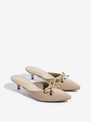 LUNA BLU Taupe Bow Designed Mules
