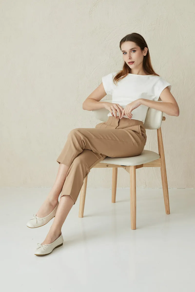 Melodie Calf Leather Ballet Flats in Cream