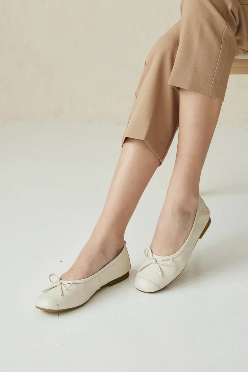 Melodie Calf Leather Ballet Flats in Cream
