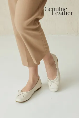 Melodie Calf Leather Ballet Flats in Cream