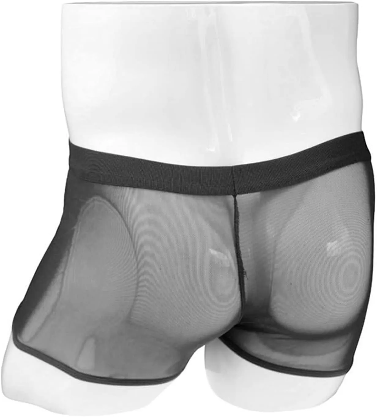 Men Mesh Zipper Transparent Boxer Brief Low Rise Patent Leather Underpants Sexy See Through Lingerie Thongs Clubwear