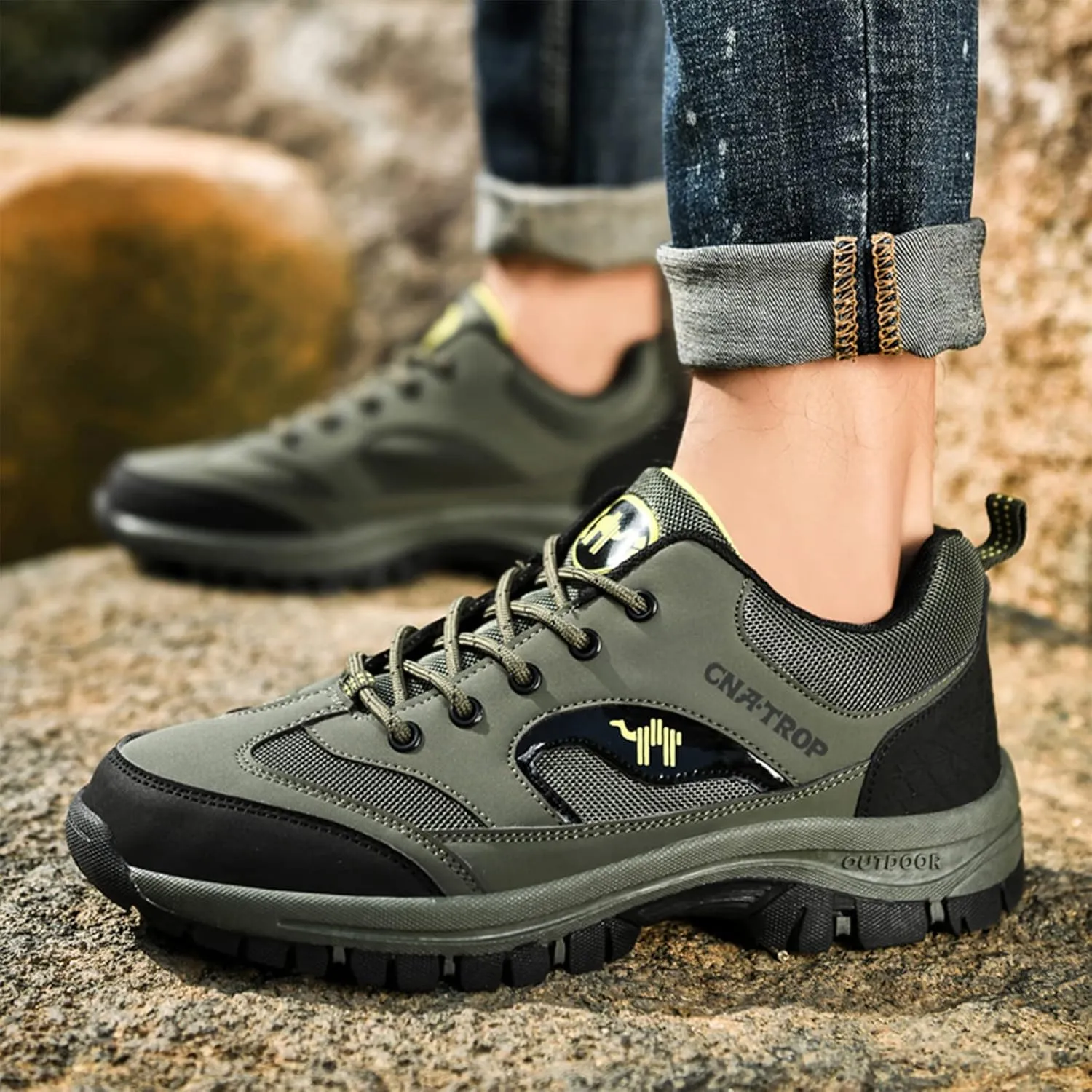 Men's Outdoor Lace-up Hiking Orthopedic Shoes,Low Waterproof Wear-Resistant Outdoor Lightweight Trail Trekking Sneakers