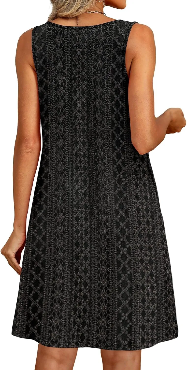 OFEEFAN Summer Dress with Pockets Beach Cover Ups Vacation Dresses Eyelet Boho Floral Print Sundresses