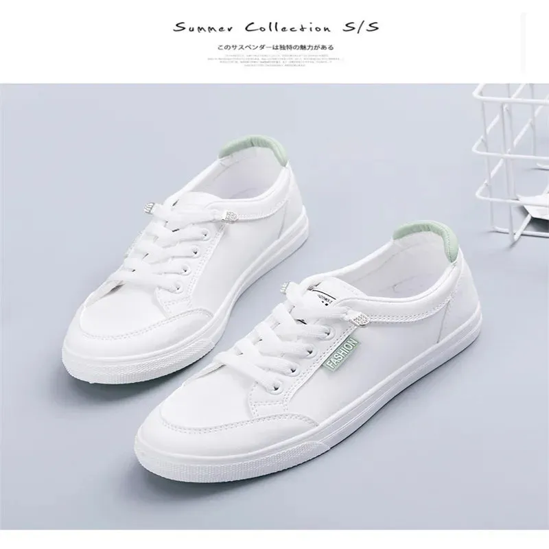 Outdoor Trainers Women Running Shoes Summer Autumn Fashion White PU Leather Lace-Up Breathable Casual Sneakers Zapatos De Mujer