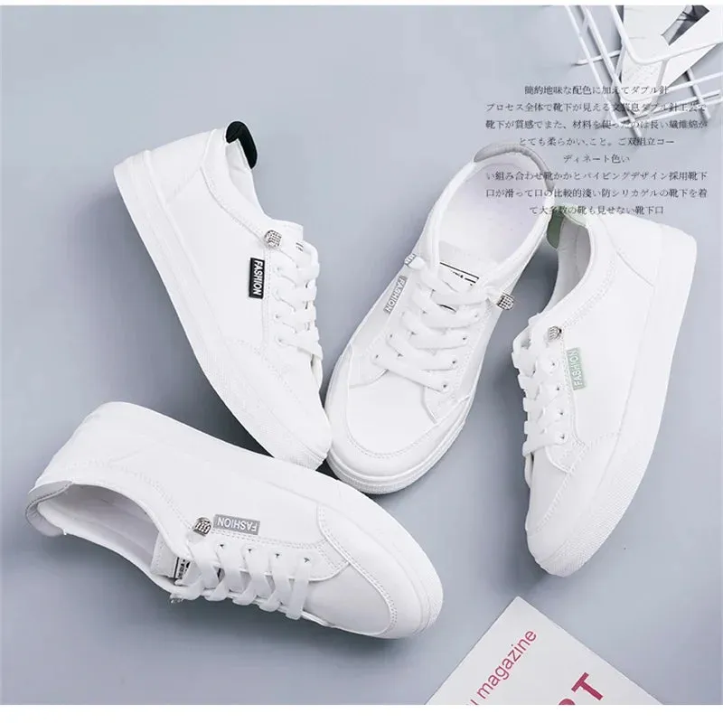 Outdoor Trainers Women Running Shoes Summer Autumn Fashion White PU Leather Lace-Up Breathable Casual Sneakers Zapatos De Mujer
