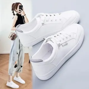 Outdoor Trainers Women Running Shoes Summer Autumn Fashion White PU Leather Lace-Up Breathable Casual Sneakers Zapatos De Mujer