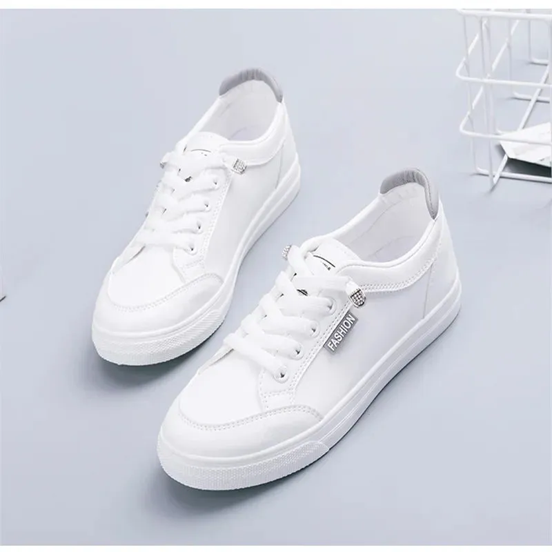 Outdoor Trainers Women Running Shoes Summer Autumn Fashion White PU Leather Lace-Up Breathable Casual Sneakers Zapatos De Mujer