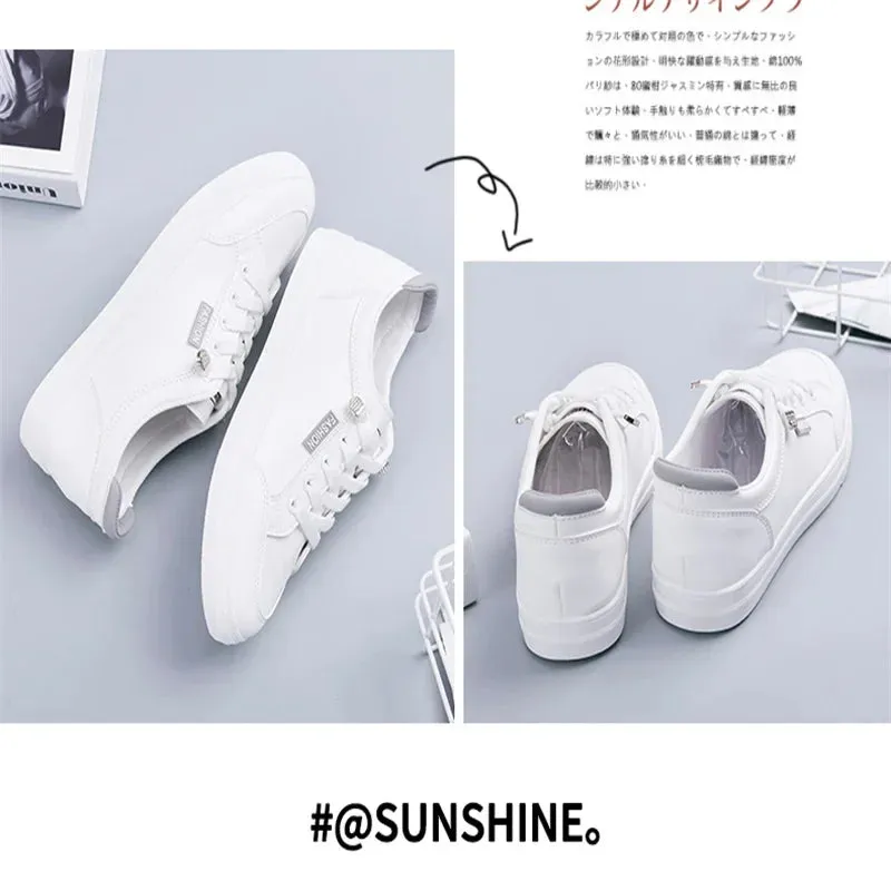 Outdoor Trainers Women Running Shoes Summer Autumn Fashion White PU Leather Lace-Up Breathable Casual Sneakers Zapatos De Mujer