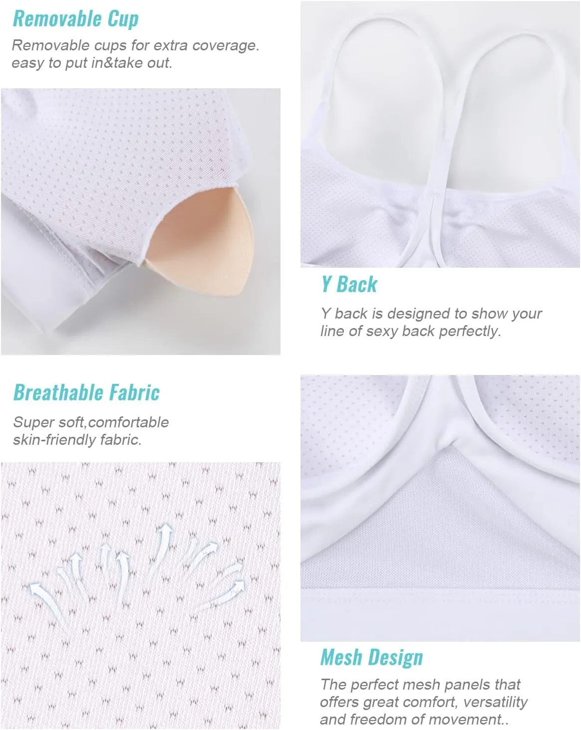 RUNNING GIRL Y-Back Sports Bras for Women, Medium Impact Wirefree Padded Bra Workout Crop Top Longline Sports Bra Push up