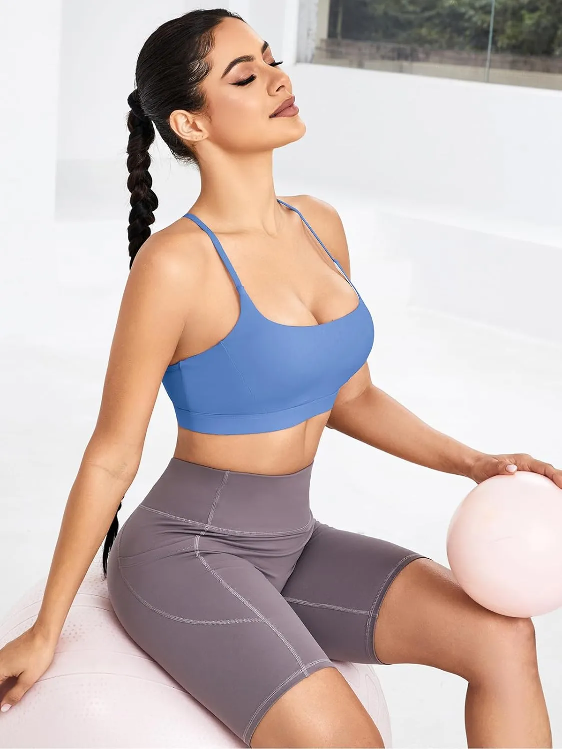 RUNNING GIRL Y-Back Sports Bras for Women, Medium Impact Wirefree Padded Bra Workout Crop Top Longline Sports Bra Push up