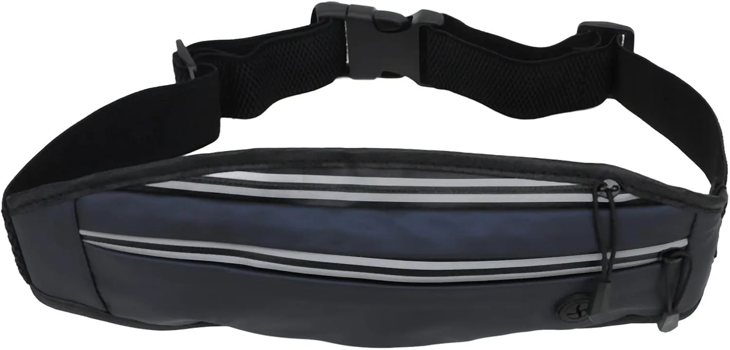 Running waist bag, men and women running belt, multi function PU mobile phone holder bag, large capacity reflective waist bag, suitable for outdoor sports (Dark Blue)