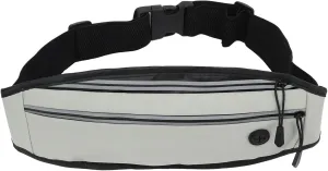 Running waist bag, men and women running belt, multi function PU mobile phone holder bag, large capacity reflective waist bag, suitable for outdoor sports (Light Gray)