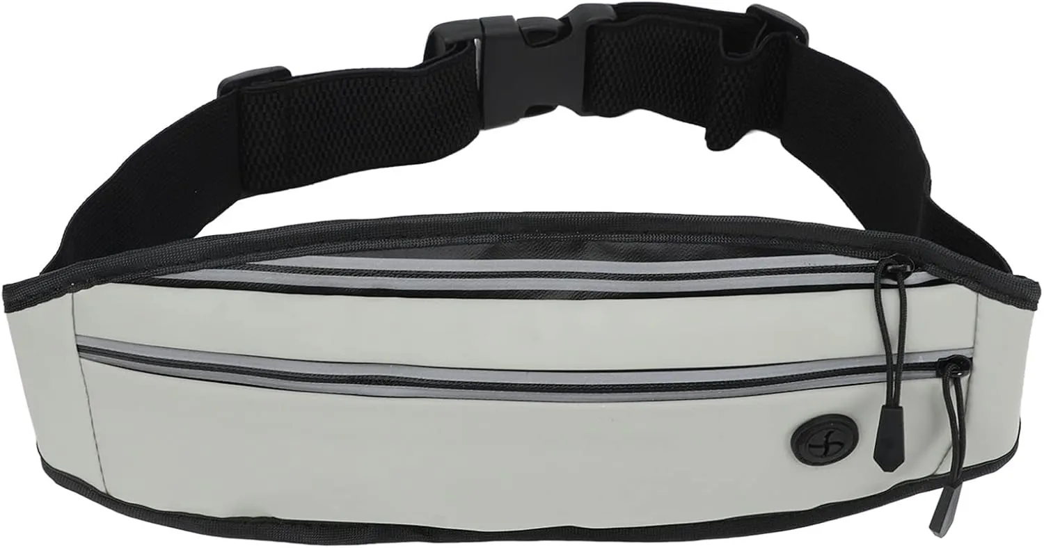Running waist bag, men and women running belt, multi function PU mobile phone holder bag, large capacity reflective waist bag, suitable for outdoor sports (Light Gray)