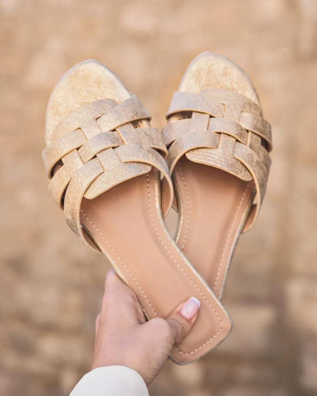 Sandale femme plate mule doré - Lylia