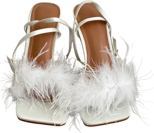 Simmi London Jupiter White Square Toe Fluffy Mid Heel Mules UK 5 EU 38 