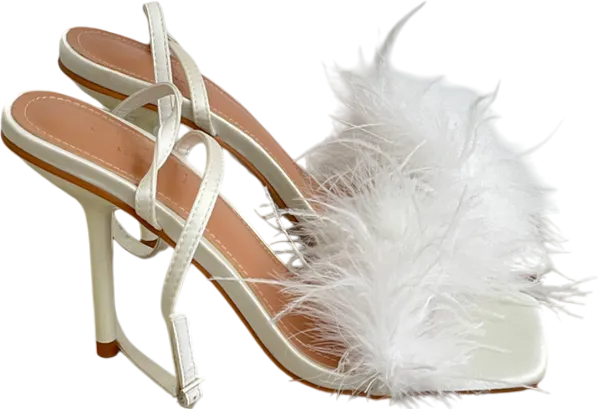 Simmi London Jupiter White Square Toe Fluffy Mid Heel Mules UK 5 EU 38 