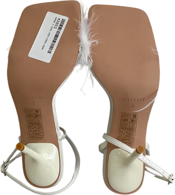 Simmi London Jupiter White Square Toe Fluffy Mid Heel Mules UK 5 EU 38 