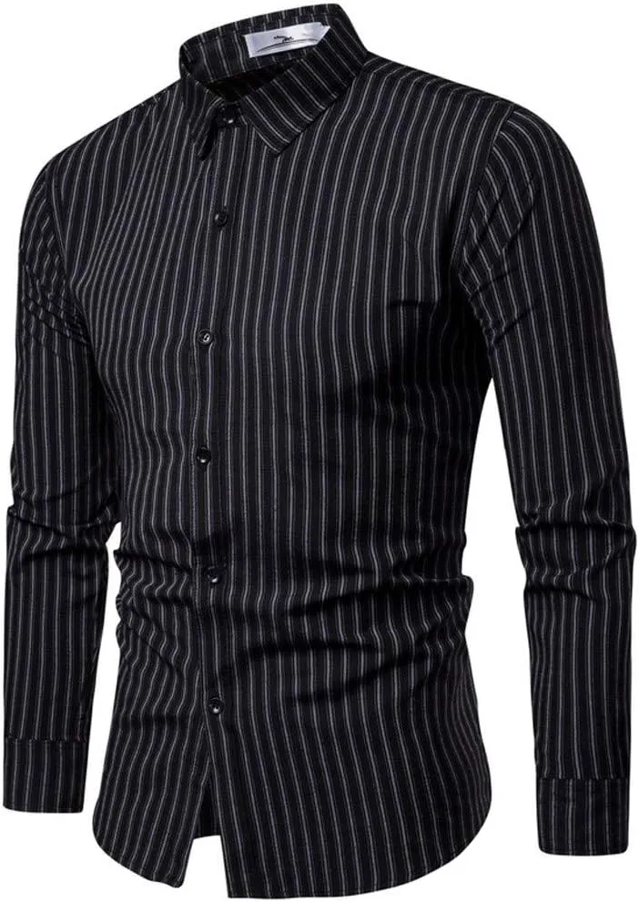 Slim Fit Dress Shirts for Men Striped Long Sleeve Button Down Shirt Big and Tall Casual Business Work Formal Tops
