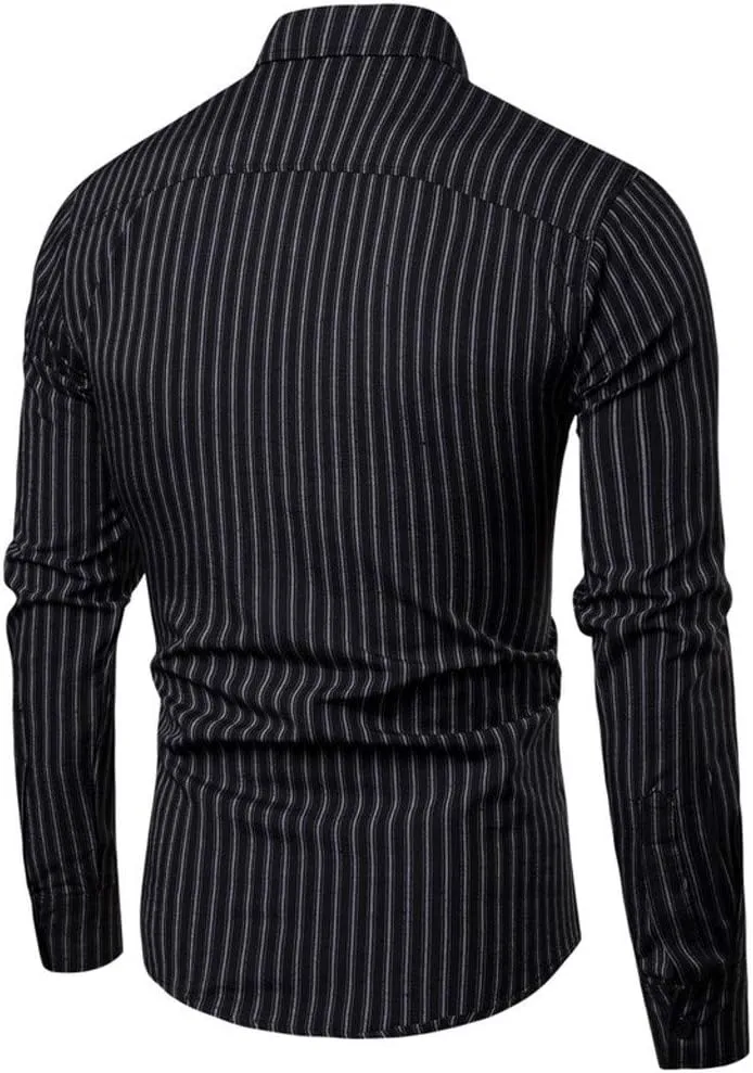 Slim Fit Dress Shirts for Men Striped Long Sleeve Button Down Shirt Big and Tall Casual Business Work Formal Tops