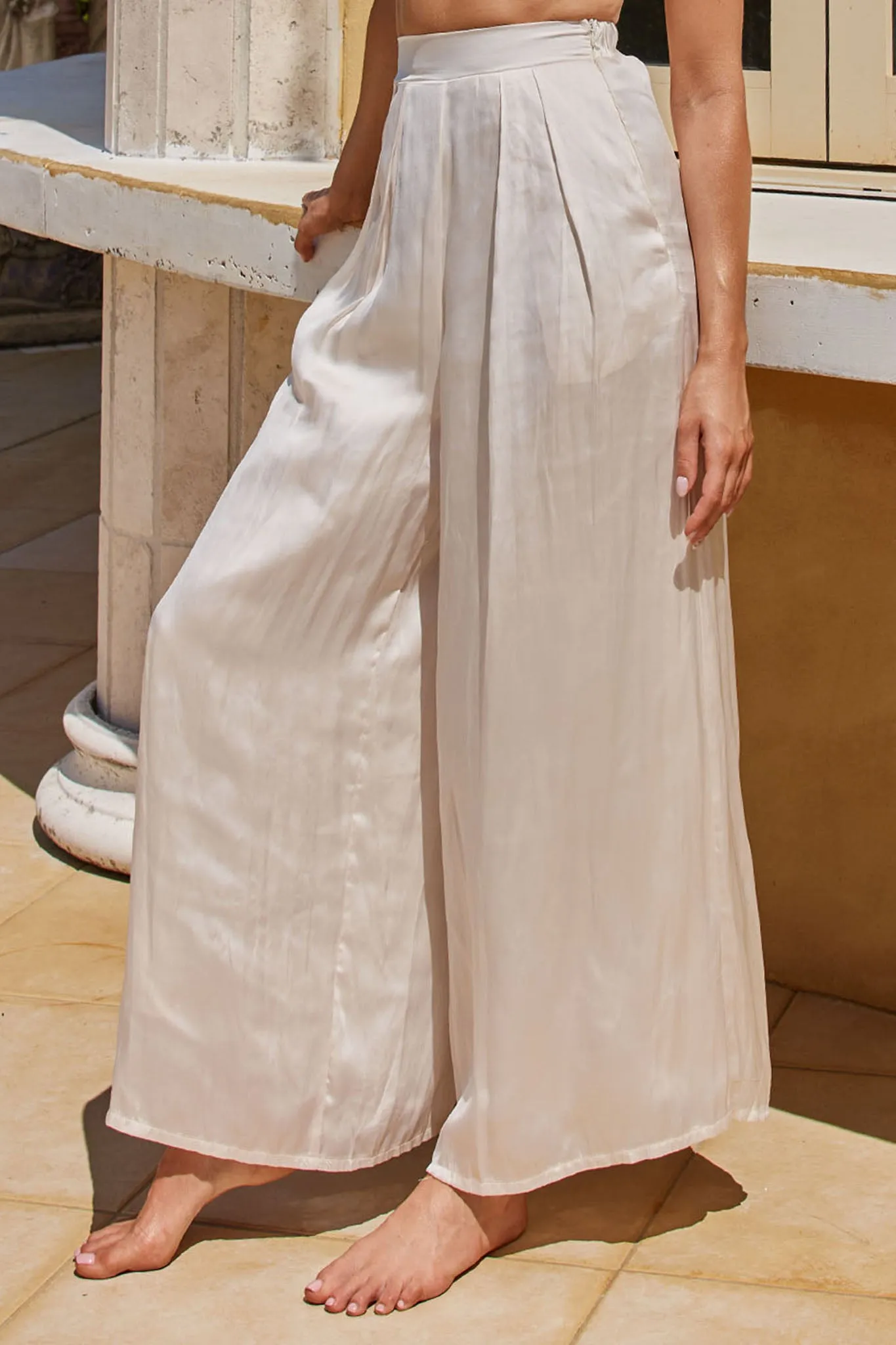 Tammi Wide Leg Satin Pants Oyster