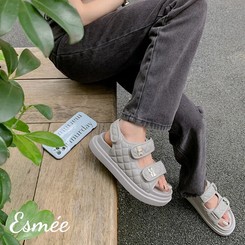 Textured Tweed / Leather Sandals with Thickened Outsole