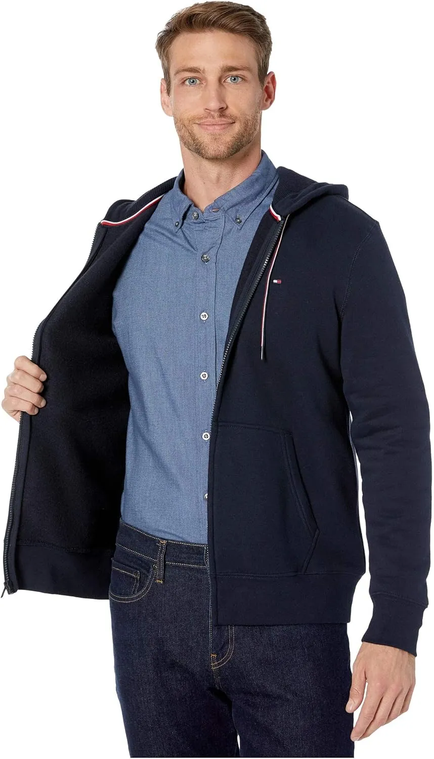 Tommy Hilfiger Men's Long Sleeve Fleece Zip Up Hoodie Sweatshirt