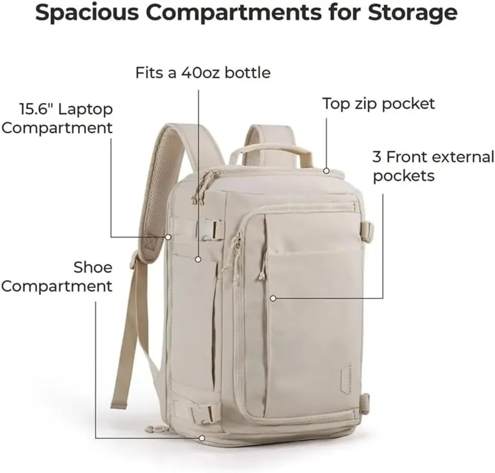 Waterproof Carry-On Travel Backpack, Backpack Waterproof Outdoor Sports, Travel Carry on Backpack Expandable for Women Men (White)