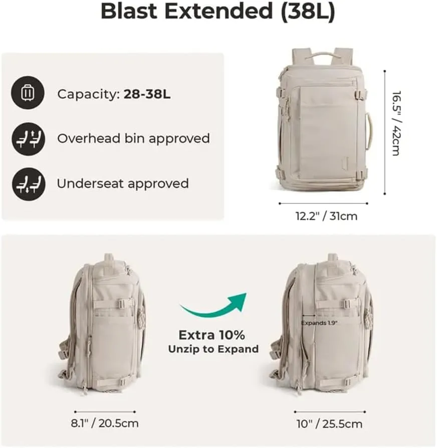 Waterproof Carry-On Travel Backpack, Backpack Waterproof Outdoor Sports, Travel Carry on Backpack Expandable for Women Men (White)