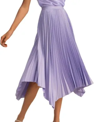 Women Spring Casual Silk Elastic Waist Bottom Pleated Midi Skirt