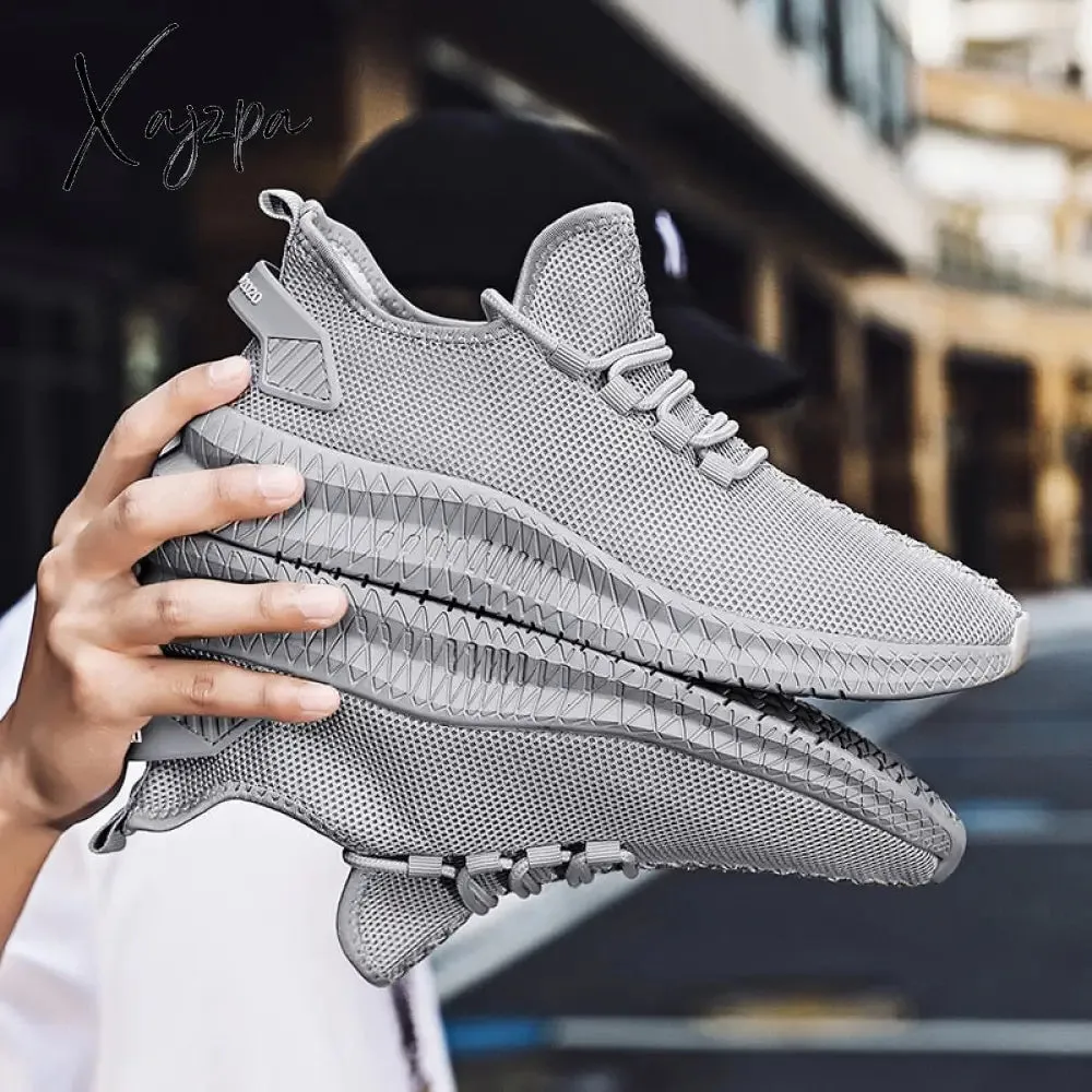 Xajzpa - Mesh Men Shoes Breathable White Mens Sneakers Trendy Lace-Up Lightweight Black Walking Big Size Man Tenis Shoe Zapatillas Hombre