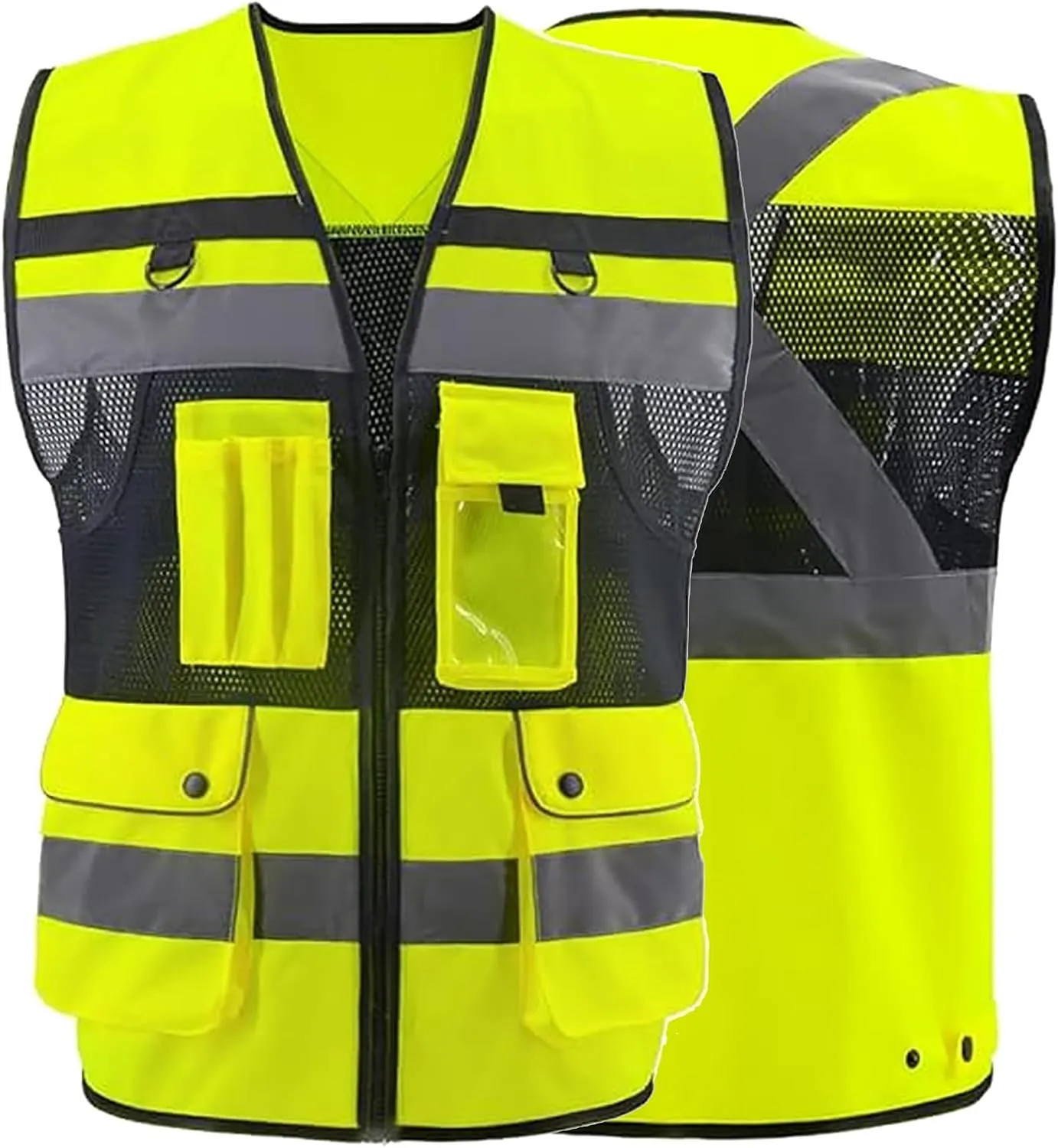 ZUJA Safety Vest High Visibility - ANSI/ISEA Standards Pockets and Mesh Lining Reflective Vest for Men & Women