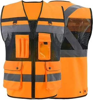 ZUJA Safety Vest High Visibility - ANSI/ISEA Standards Pockets and Mesh Lining Reflective Vest for Men & Women