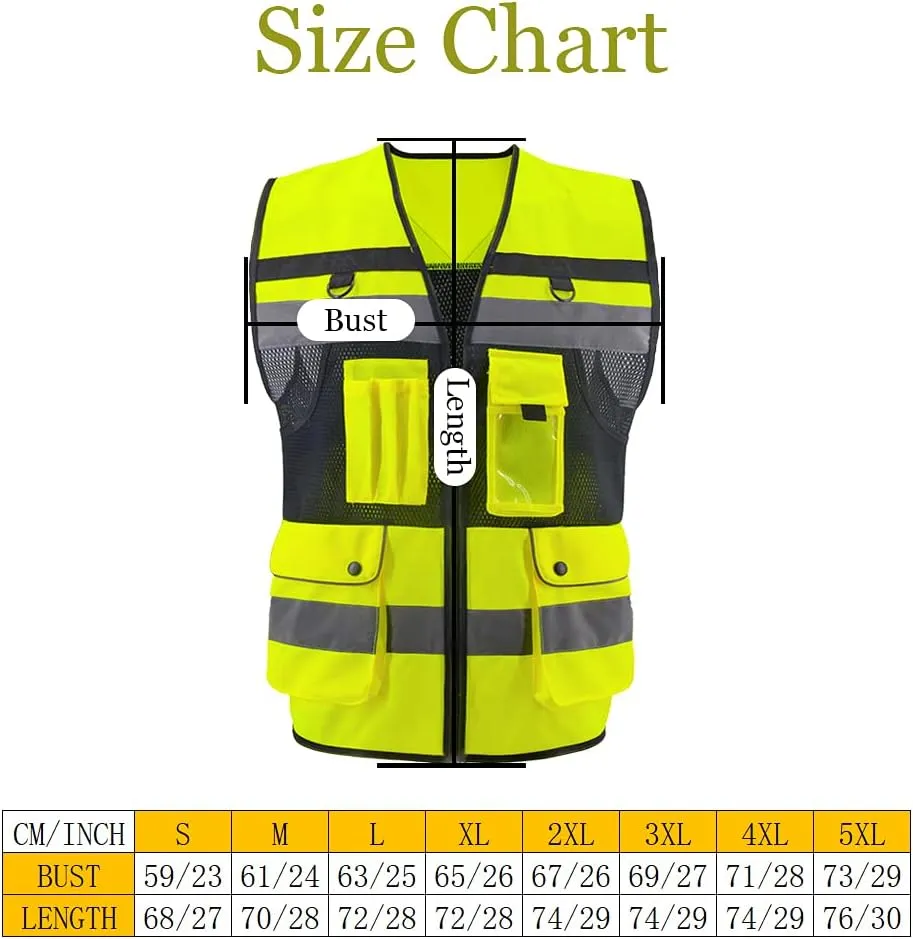 ZUJA Safety Vest High Visibility - ANSI/ISEA Standards Pockets and Mesh Lining Reflective Vest for Men & Women