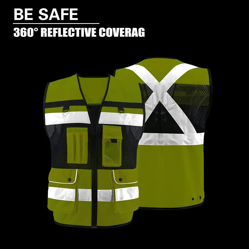 ZUJA Safety Vest High Visibility - ANSI/ISEA Standards Pockets and Mesh Lining Reflective Vest for Men & Women